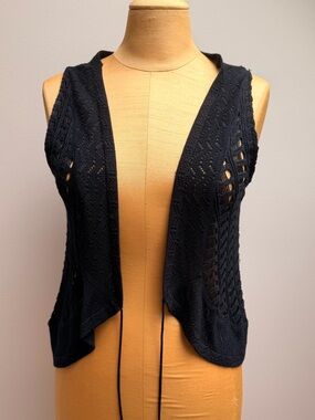 White House Black Market Women's Black Open Knit Vest Sweater L